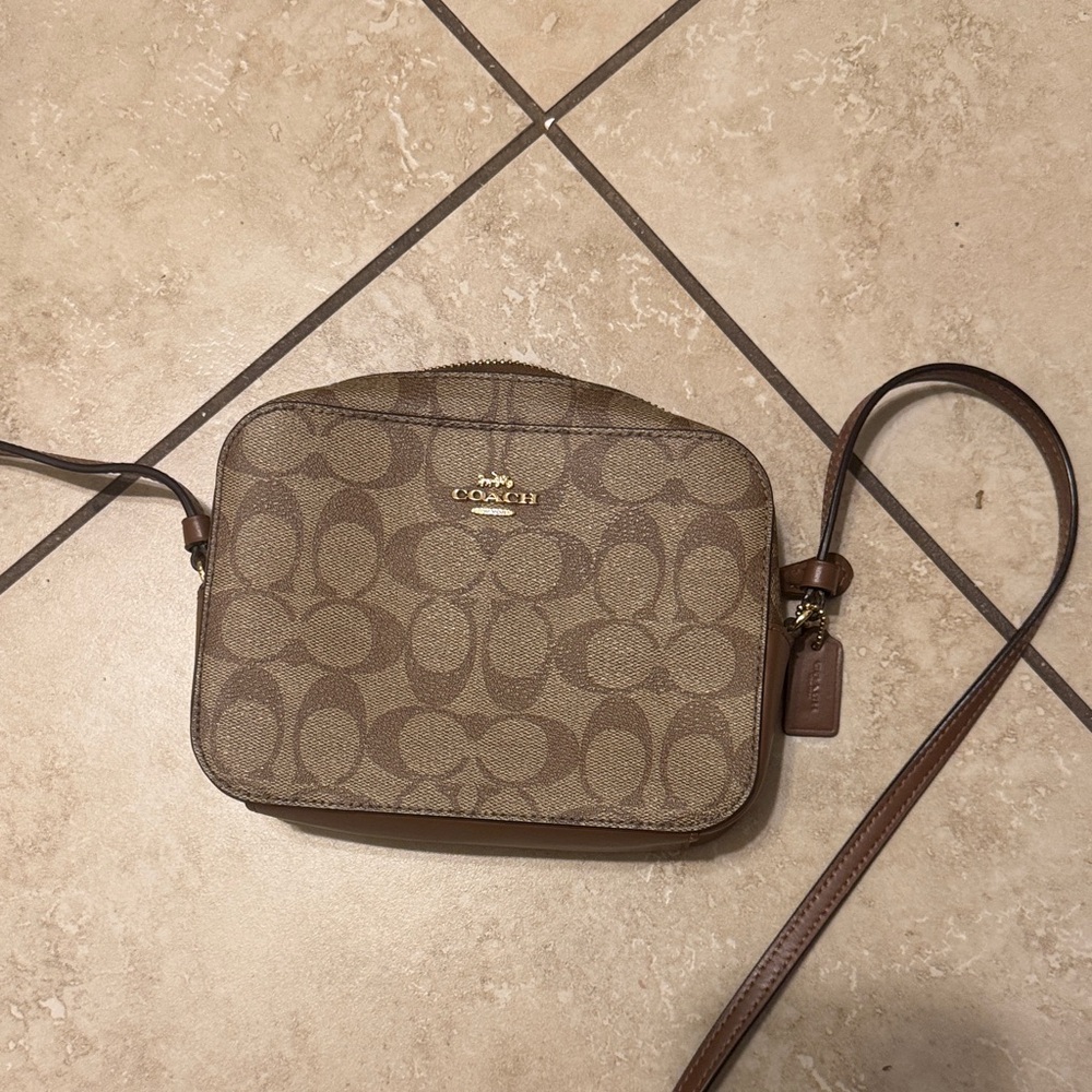 Coach Tan and Brown Signature Crossbody Bag